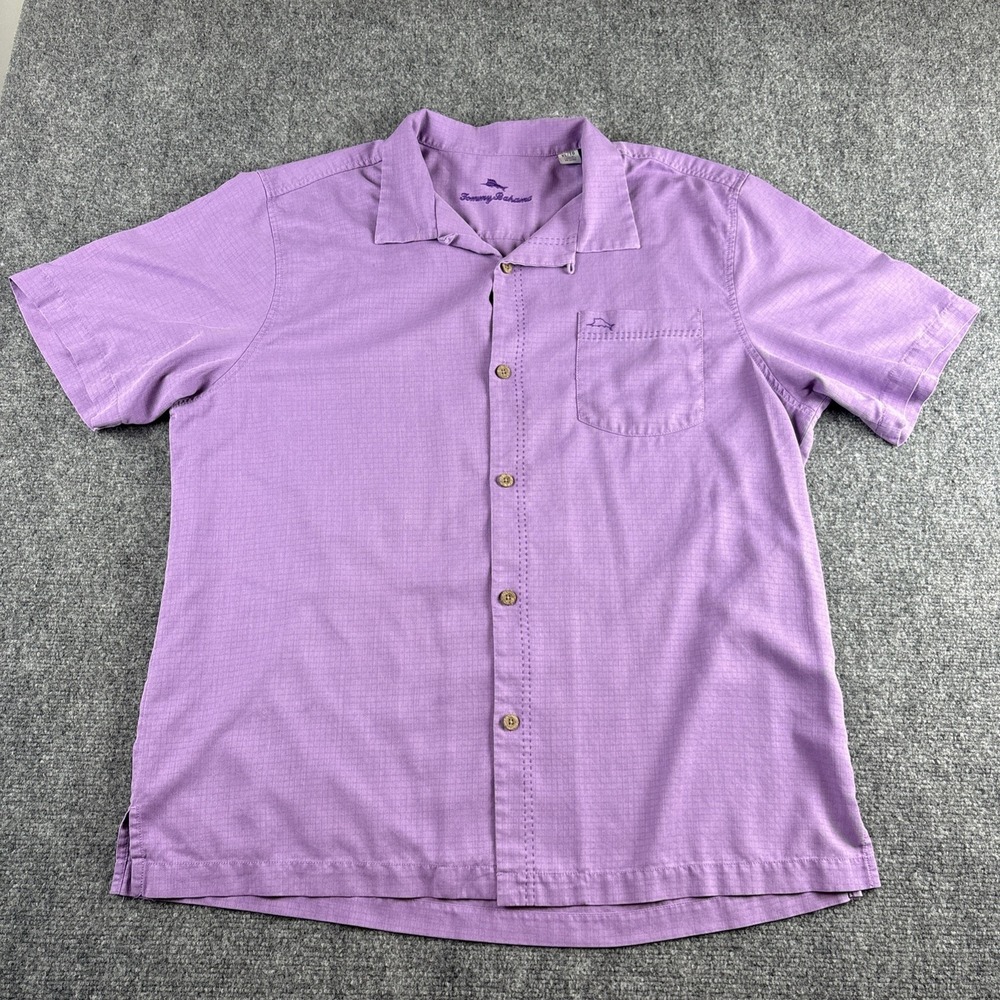 Tommy Bahama Shirt Men's XL Short Sleeve Lavender Purple Diamond Jacquard